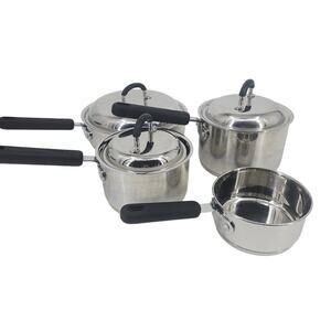 WEAREVER Lot Of 4 Stainless Steel Heavy Duty Sauce Pans With Lids 7 Pieces